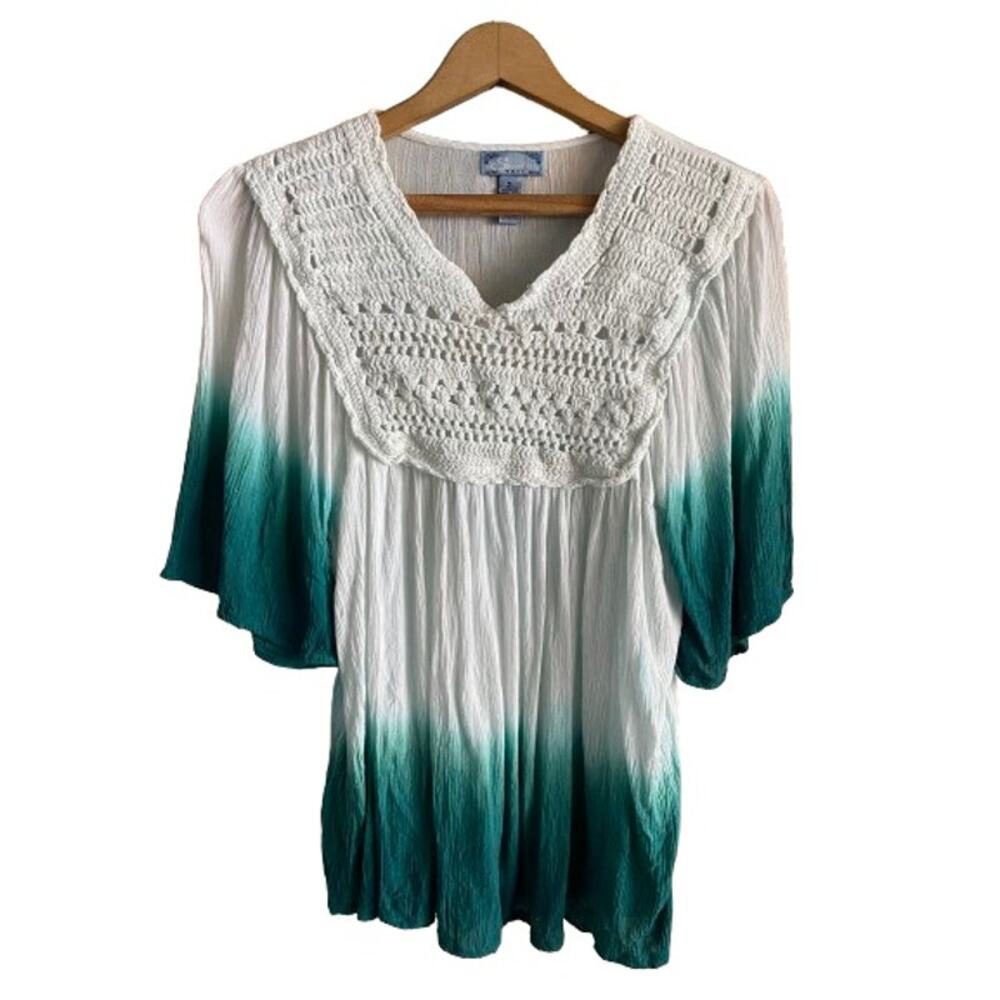 Studio West Crocheted Flouncy Boho Tie Dye Ombré Swing Top Sz M